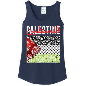 Support Palestine Flag Traditional Keffiyeh Floral Patterns Ladies Essential Tank