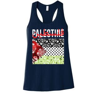 Support Palestine Flag Traditional Keffiyeh Floral Patterns Women's Racerback Tank