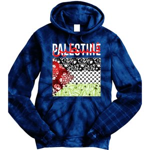 Support Palestine Flag Traditional Keffiyeh Floral Patterns Tie Dye Hoodie