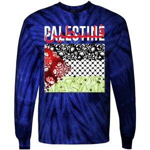 Support Palestine Flag Traditional Keffiyeh Floral Patterns Tie-Dye Long Sleeve Shirt