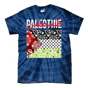 Support Palestine Flag Traditional Keffiyeh Floral Patterns Tie-Dye T-Shirt