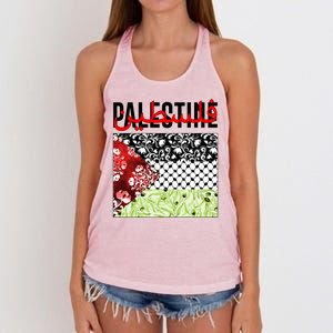 Support Palestine Flag Traditional Keffiyeh Floral Patterns Women's Knotted Racerback Tank