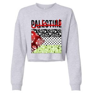 Support Palestine Flag Traditional Keffiyeh Floral Patterns Cropped Pullover Crew