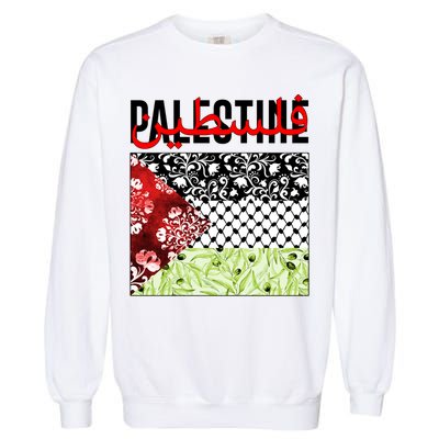 Support Palestine Flag Traditional Keffiyeh Floral Patterns Garment-Dyed Sweatshirt