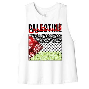 Support Palestine Flag Traditional Keffiyeh Floral Patterns Women's Racerback Cropped Tank