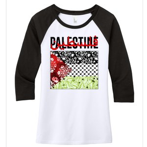 Support Palestine Flag Traditional Keffiyeh Floral Patterns Women's Tri-Blend 3/4-Sleeve Raglan Shirt