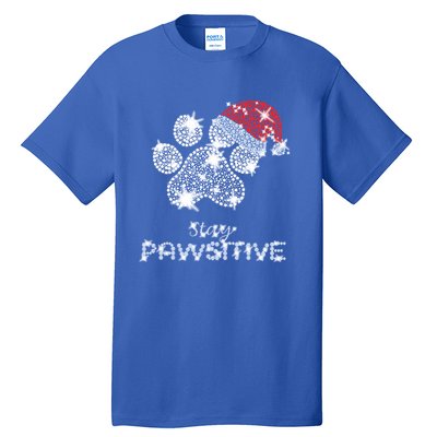 Stay Pawsitive Funny Dog Santa Hat Christmas Gift Meaningful Gift Tall T-Shirt