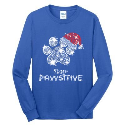 Stay Pawsitive Funny Dog Santa Hat Christmas Gift Meaningful Gift Tall Long Sleeve T-Shirt