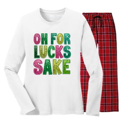 St. PatrickS Funny Oh For Lucks Sake Clover Printed Women's Long Sleeve Flannel Pajama Set 