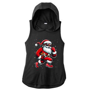 Santa Playing Football Christmas Football Players Ladies PosiCharge Tri-Blend Wicking Draft Hoodie Tank