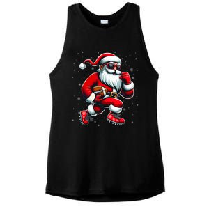 Santa Playing Football Christmas Football Players Ladies PosiCharge Tri-Blend Wicking Tank