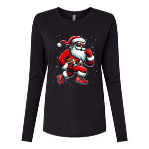 Santa Playing Football Christmas Football Players Womens Cotton Relaxed Long Sleeve T-Shirt