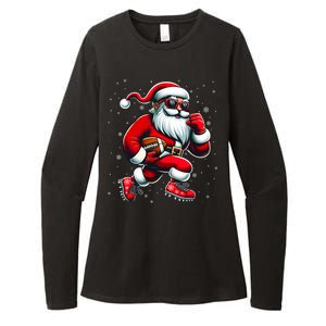 Santa Playing Football Christmas Football Players Womens CVC Long Sleeve Shirt