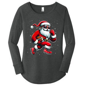 Santa Playing Football Christmas Football Players Women's Perfect Tri Tunic Long Sleeve Shirt