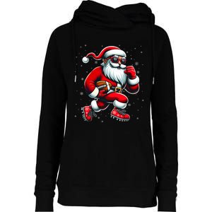 Santa Playing Football Christmas Football Players Womens Funnel Neck Pullover Hood