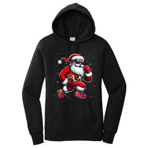 Santa Playing Football Christmas Football Players Women's Pullover Hoodie