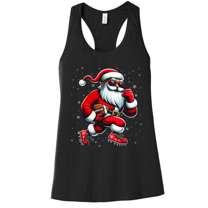 Santa Playing Football Christmas Football Players Women's Racerback Tank