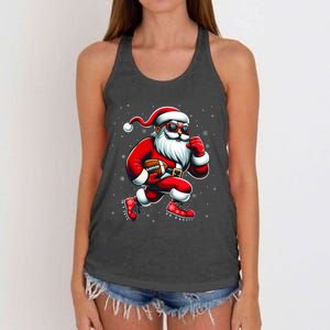 Santa Playing Football Christmas Football Players Women's Knotted Racerback Tank