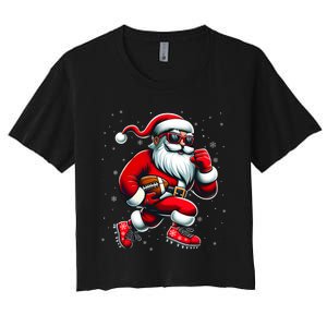 Santa Playing Football Christmas Football Players Women's Crop Top Tee