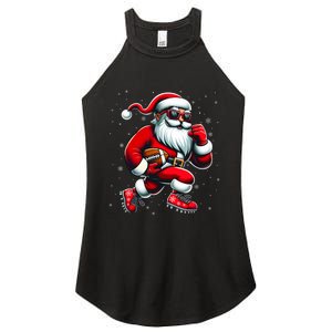 Santa Playing Football Christmas Football Players Women's Perfect Tri Rocker Tank