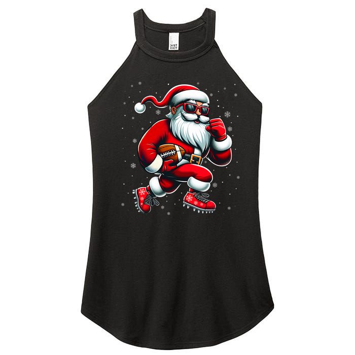 Santa Playing Football Christmas Football Players Women's Perfect Tri Rocker Tank