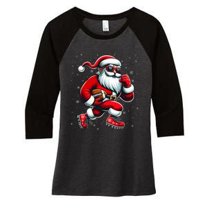 Santa Playing Football Christmas Football Players Women's Tri-Blend 3/4-Sleeve Raglan Shirt