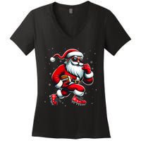 Santa Playing Football Christmas Football Players Women's V-Neck T-Shirt