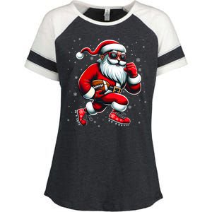 Santa Playing Football Christmas Football Players Enza Ladies Jersey Colorblock Tee