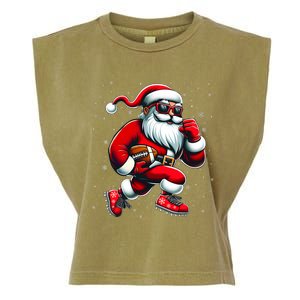 Santa Playing Football Christmas Football Players Garment-Dyed Women's Muscle Tee