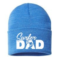 Surfing Papa Funny Surfing Dad Father Gift Sustainable Knit Beanie