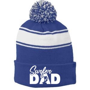 Surfing Papa Funny Surfing Dad Father Gift Stripe Pom Pom Beanie