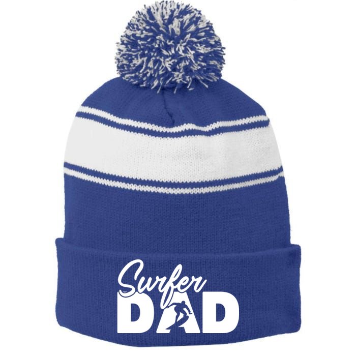 Surfing Papa Funny Surfing Dad Father Gift Stripe Pom Pom Beanie