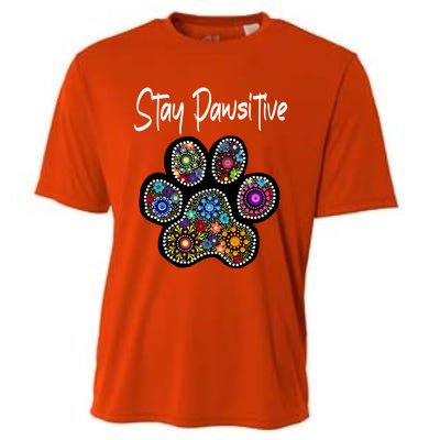 Stay Pawsitive Funny Dotted Paw Print Meaningful Gift Cooling Performance Crew T-Shirt