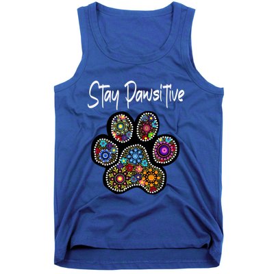 Stay Pawsitive Funny Dotted Paw Print Meaningful Gift Tank Top