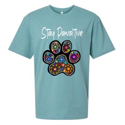 Stay Pawsitive Funny Dotted Paw Print Meaningful Gift Sueded Cloud Jersey T-Shirt