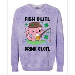 St Patricks Fish O'litl O'lotl Axolotl Fishing Funny Cute Gift Colorblast Crewneck Sweatshirt