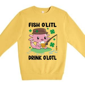 St Patricks Fish O'litl O'lotl Axolotl Fishing Funny Cute Gift Premium Crewneck Sweatshirt