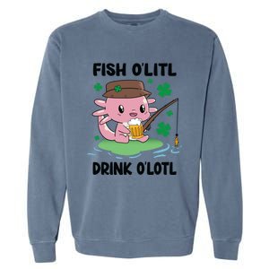 St Patricks Fish O'litl O'lotl Axolotl Fishing Funny Cute Gift Garment-Dyed Sweatshirt