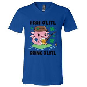 St Patricks Fish O'litl O'lotl Axolotl Fishing Funny Cute Gift V-Neck T-Shirt