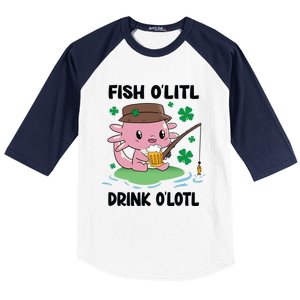 St Patricks Fish O'litl O'lotl Axolotl Fishing Funny Cute Gift Baseball Sleeve Shirt