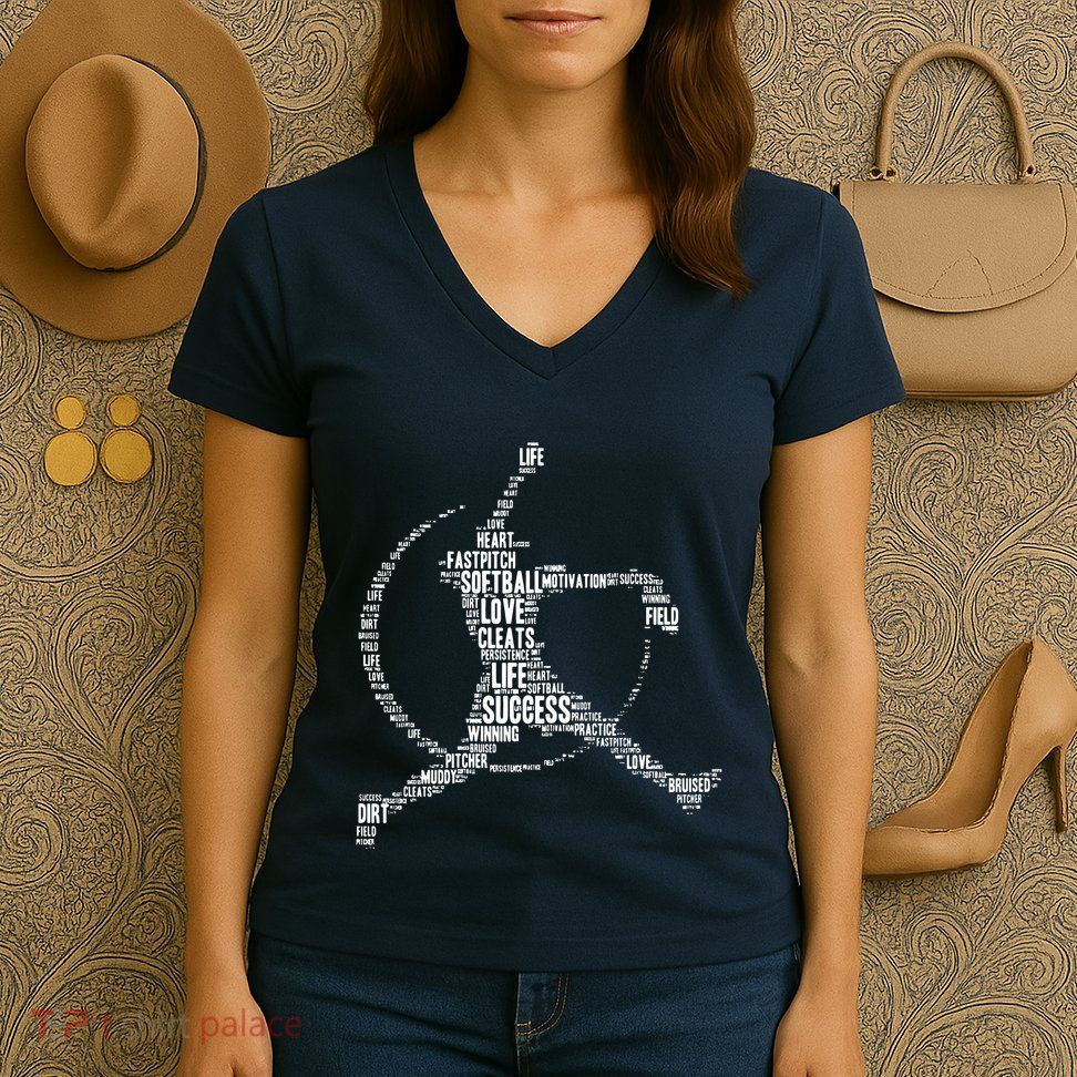 Softball Pitcher Fastpitch T Softball Mom Women's V-Neck T-Shirt