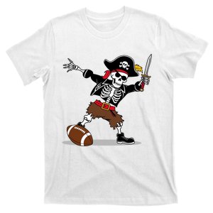 Skeleton Pirate Football Halloween Costume Design T-Shirt