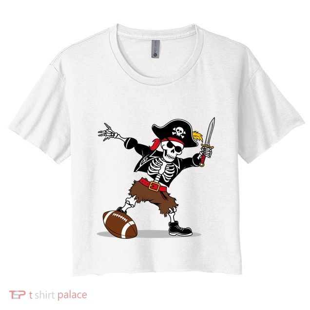 Skeleton Pirate Football Halloween Costume Design Crop Top