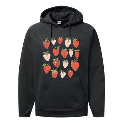 Strawberry Pattern Fruitarian Berry Strawberries Fruit Lover Performance Fleece Hoodie