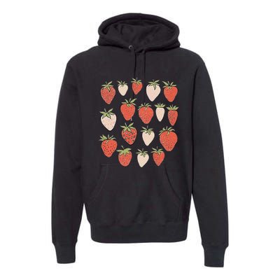 Strawberry Pattern Fruitarian Berry Strawberries Fruit Lover Premium Hoodie