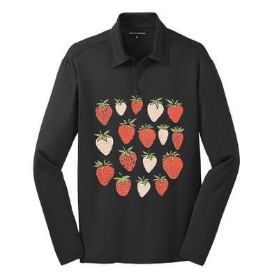 Strawberry Pattern Fruitarian Berry Strawberries Fruit Lover Silk Touch Performance Long Sleeve Polo