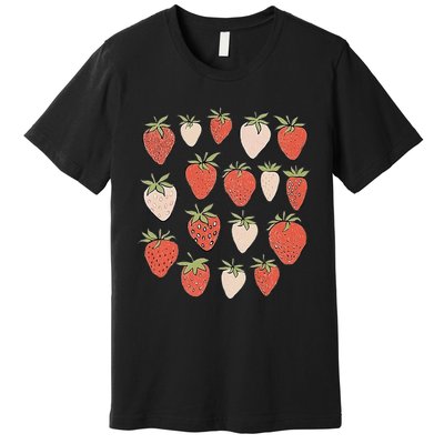 Strawberry Pattern Fruitarian Berry Strawberries Fruit Lover Premium T-Shirt