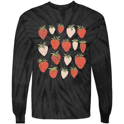 Strawberry Pattern Fruitarian Berry Strawberries Fruit Lover Tie-Dye Long Sleeve Shirt