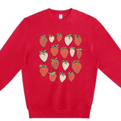 Strawberry Pattern Fruitarian Berry Strawberries Fruit Lover Premium Crewneck Sweatshirt