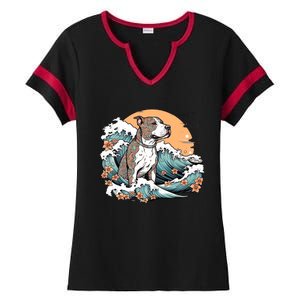 Summer Pitbull Funny Pitbull Mom Dog Mama Beach Vibes Dog Wave Summer Ladies Halftime Notch Neck Tee